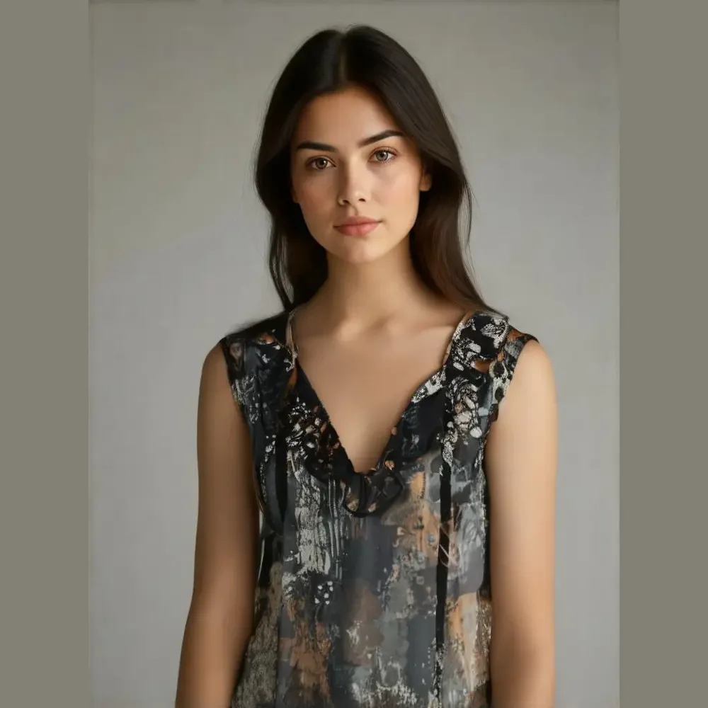 Cabi  Gray & Brown Burst Incandescent Sleeveless Top - Sz M EUC - Picture 10 of 13